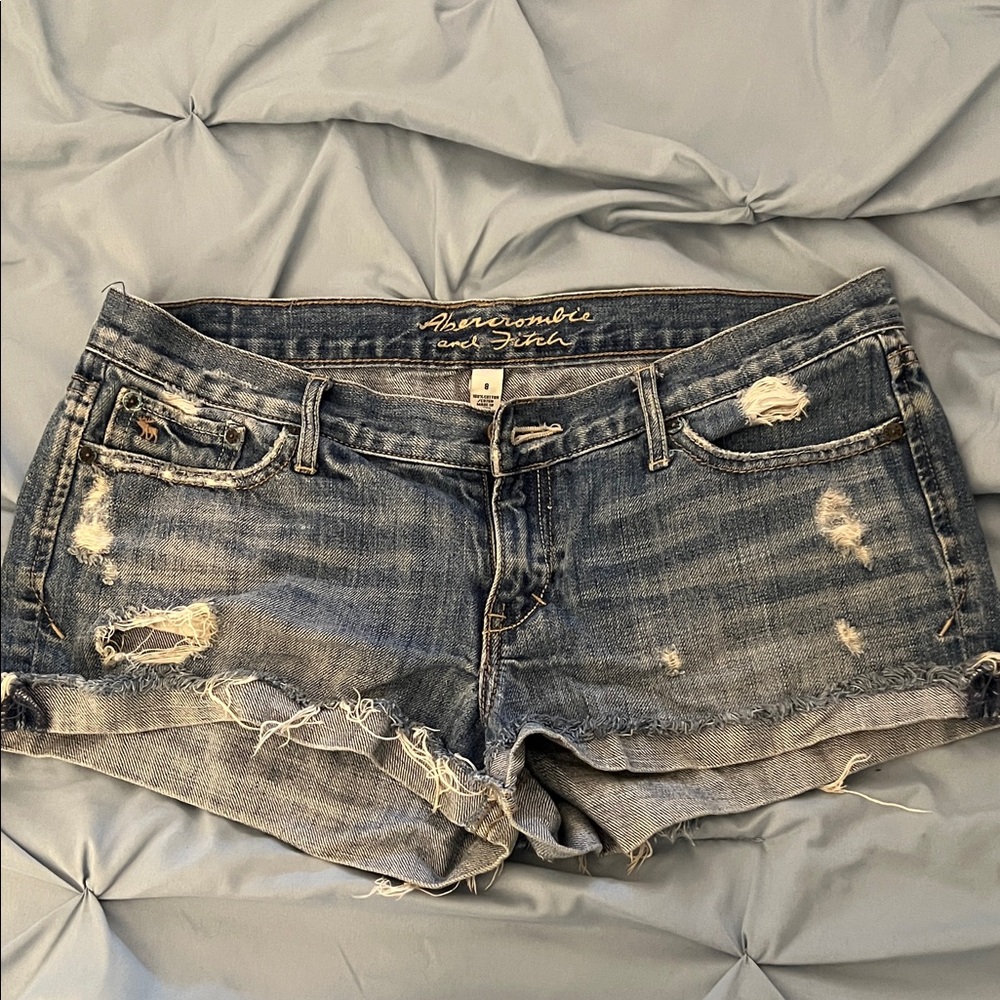 Abercrombie & Fitch Women's Ripped Jean Shorts - Dark Blue